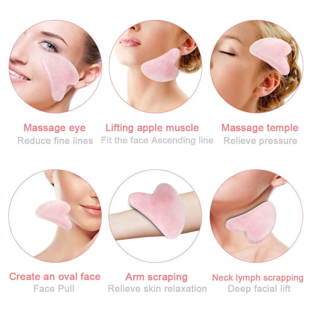 Rose Quartz Gua Sha Facial Sculpting Set — Depuff, Lift & Contour