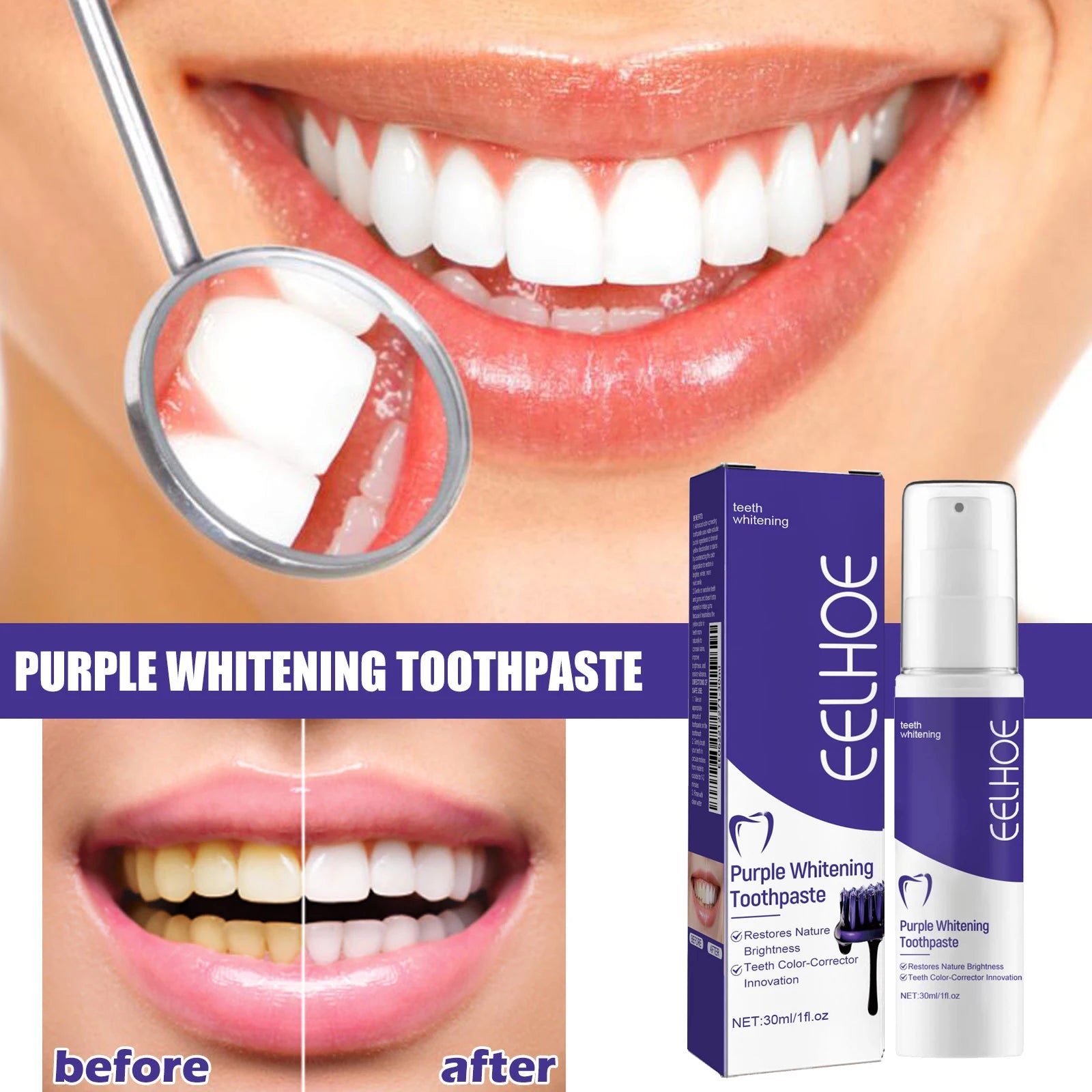 Purple Whitening Toothpaste Effectively Removing Dental Plaques and Yellow Stains Inhibit Bacteria Growth Oral Care Toothpaste