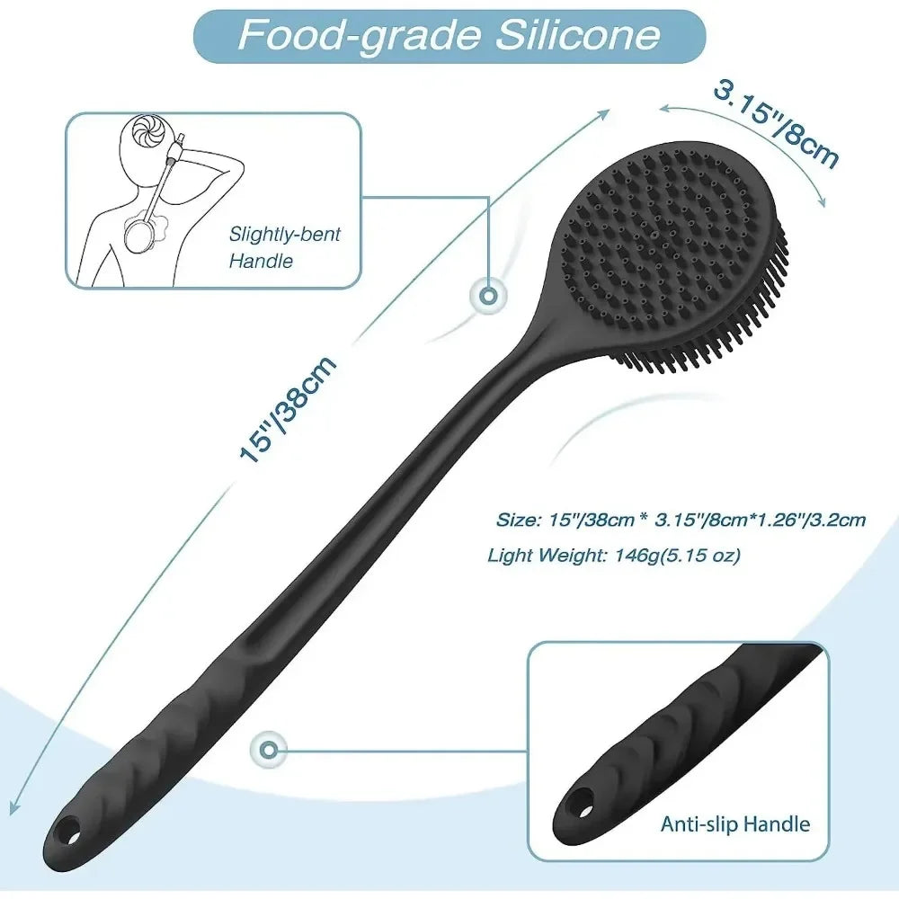 Bath Soft Silicone Back Scrubber Brush Bath Shower Sponge for Scrubbing Brush with Handle Exfoliating Skin Massager Back Washer