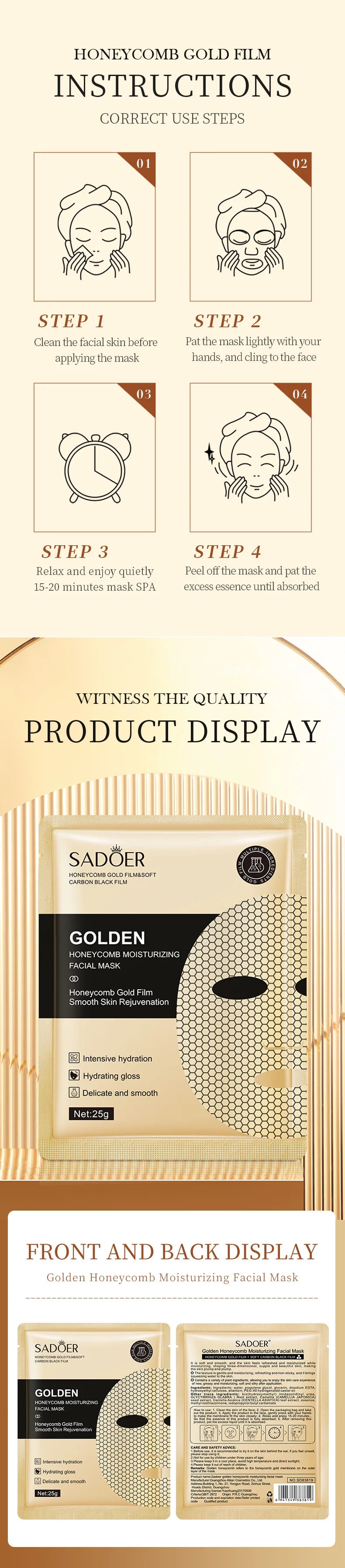 SADOER 24K Gold Moisturizing Facial Masks Set