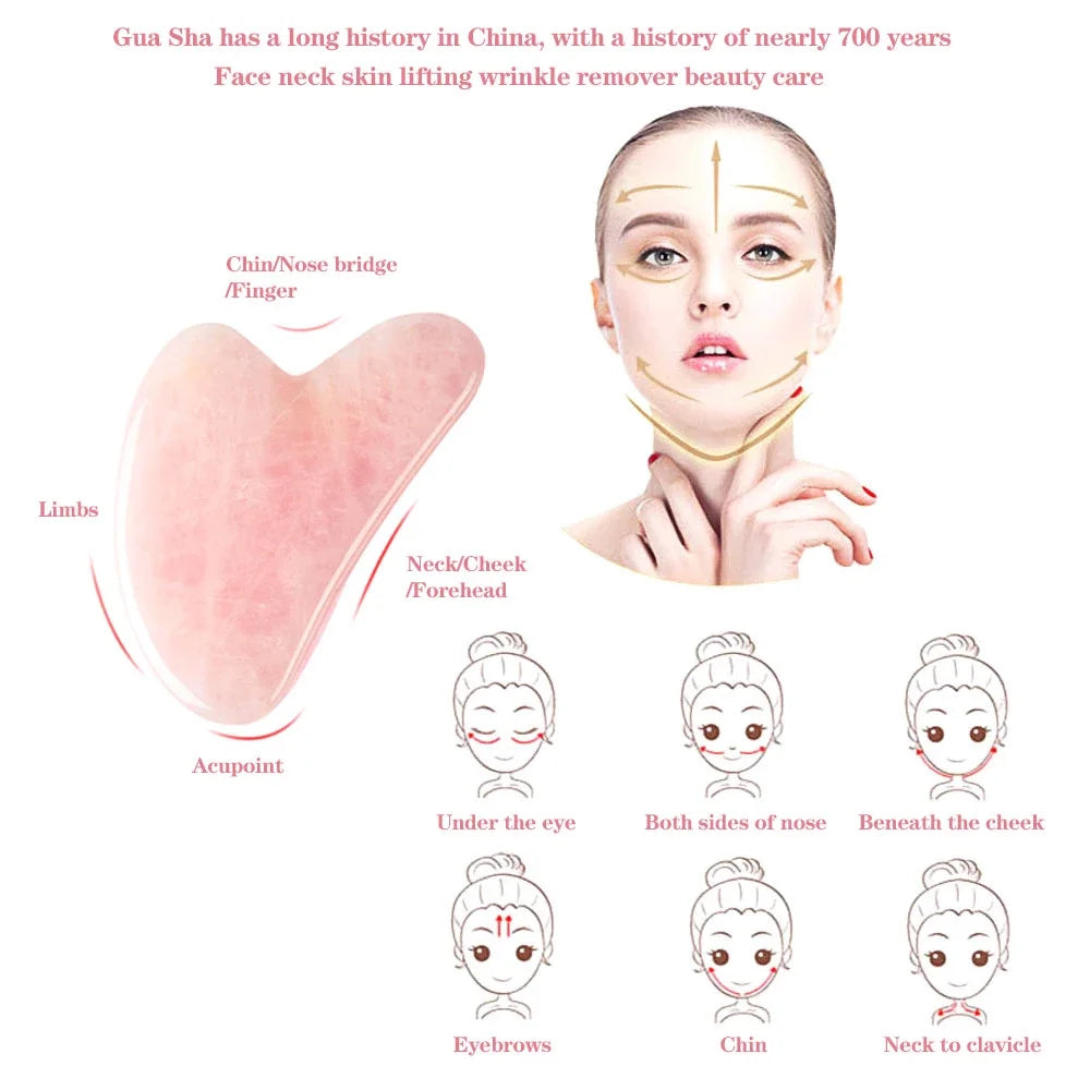 Rose Quartz Gua Sha Facial Sculpting Set — Depuff, Lift & Contour