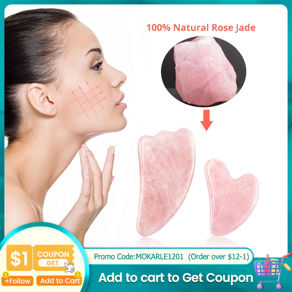 Rose Quartz Gua Sha Facial Sculpting Set — Depuff, Lift & Contour