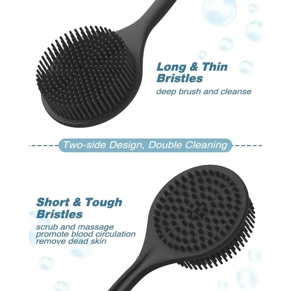 Bath Soft Silicone Back Scrubber Brush Bath Shower Sponge for Scrubbing Brush with Handle Exfoliating Skin Massager Back Washer