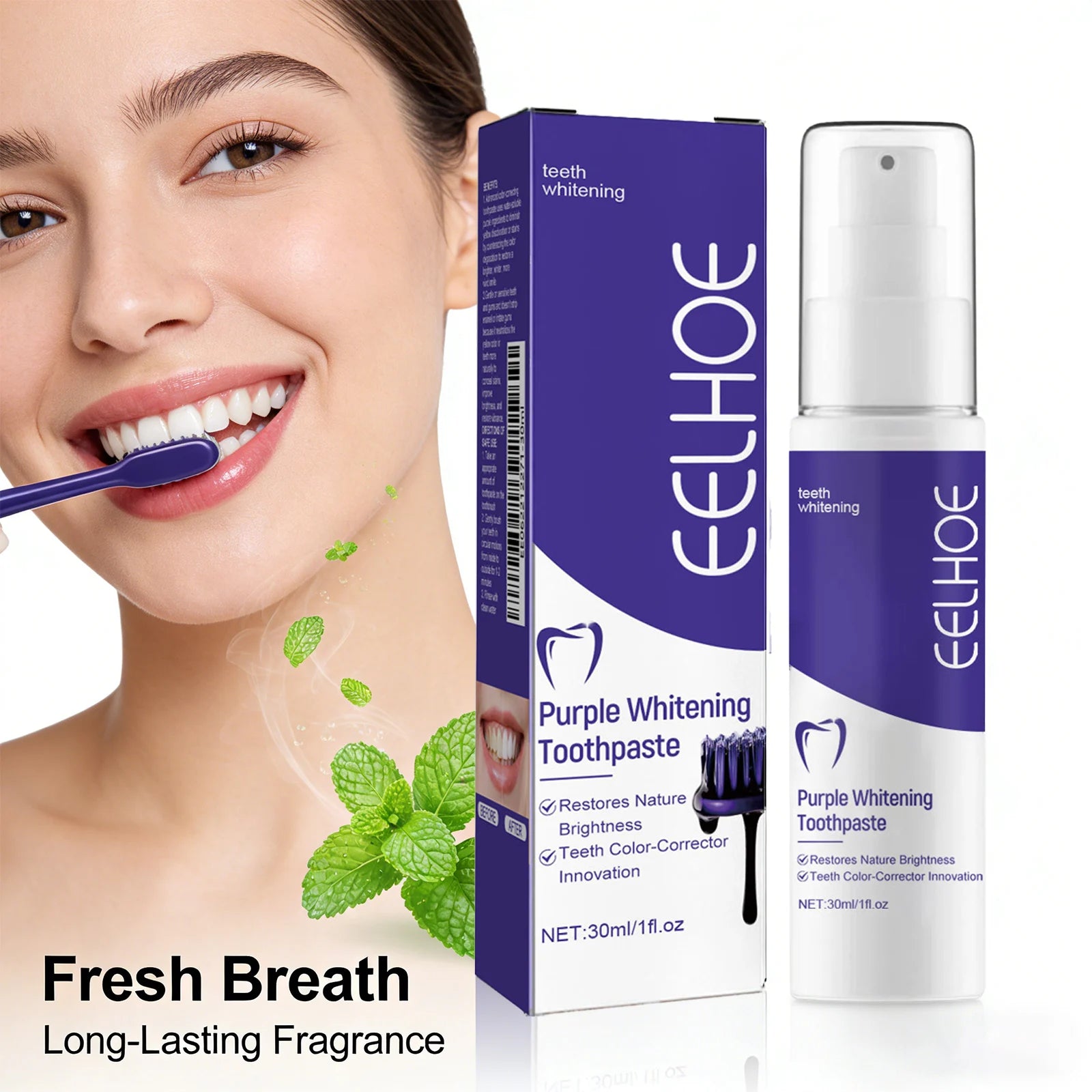 Purple Whitening Toothpaste Effectively Removing Dental Plaques and Yellow Stains Inhibit Bacteria Growth Oral Care Toothpaste